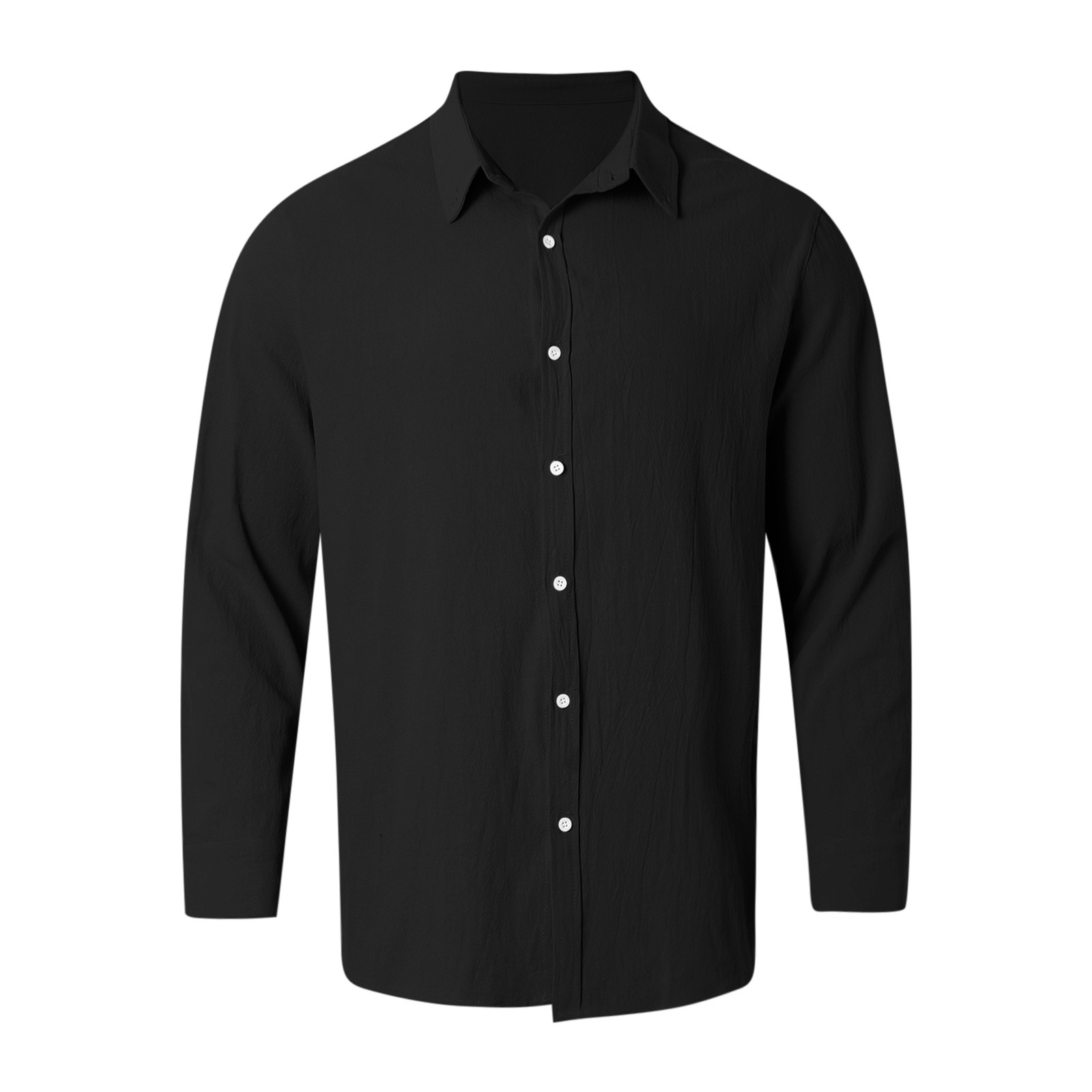 thumbnail image 4 of Camisa lavada de manga larga con botones para hombre: color liso, poliéster, cómoda y holgada para todas las ocasiones, 4 of 6